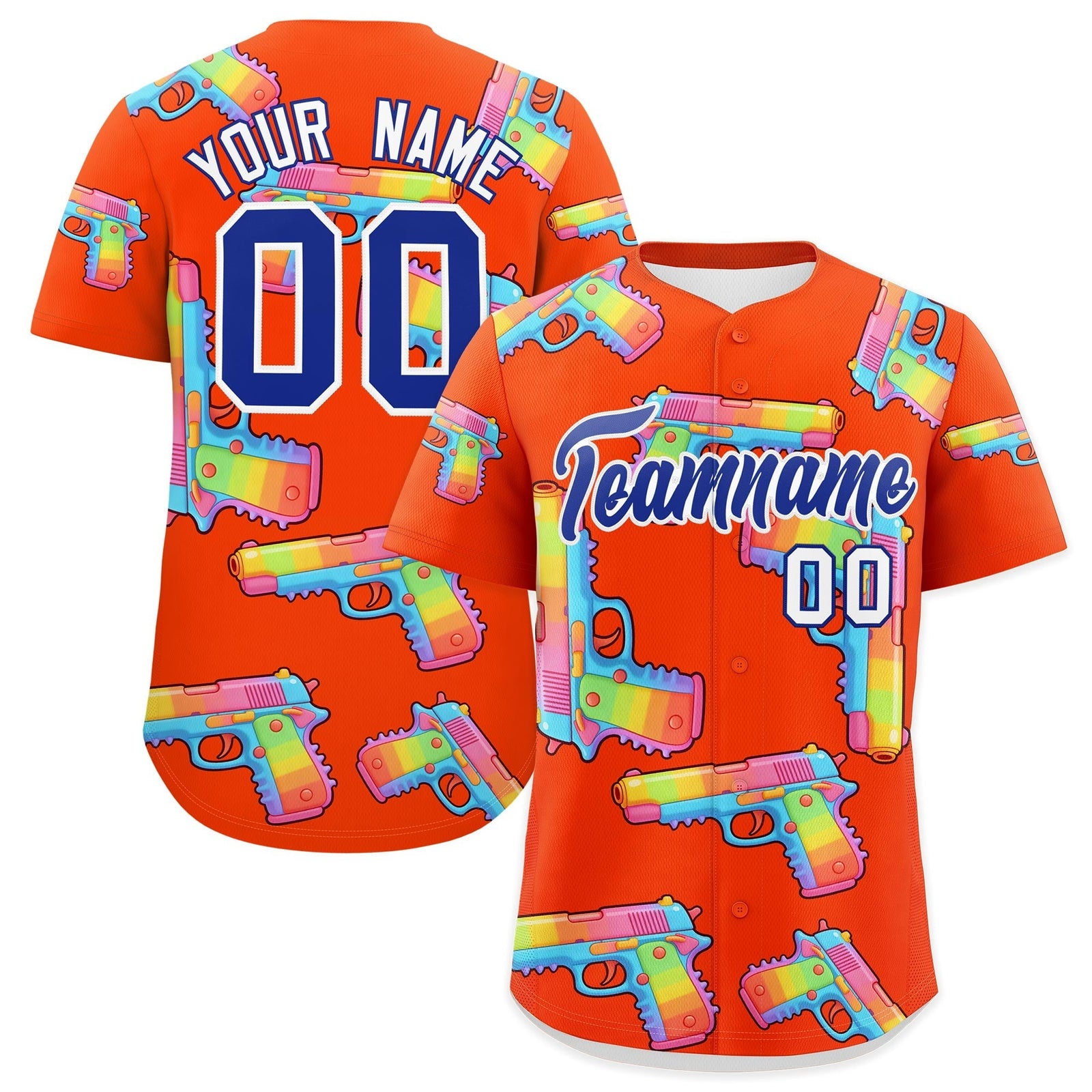 Custom Youth Baseball Jersey Orange Royal Blue Sugar-Coated Firepower Graffiti Pattern Urban Fashion