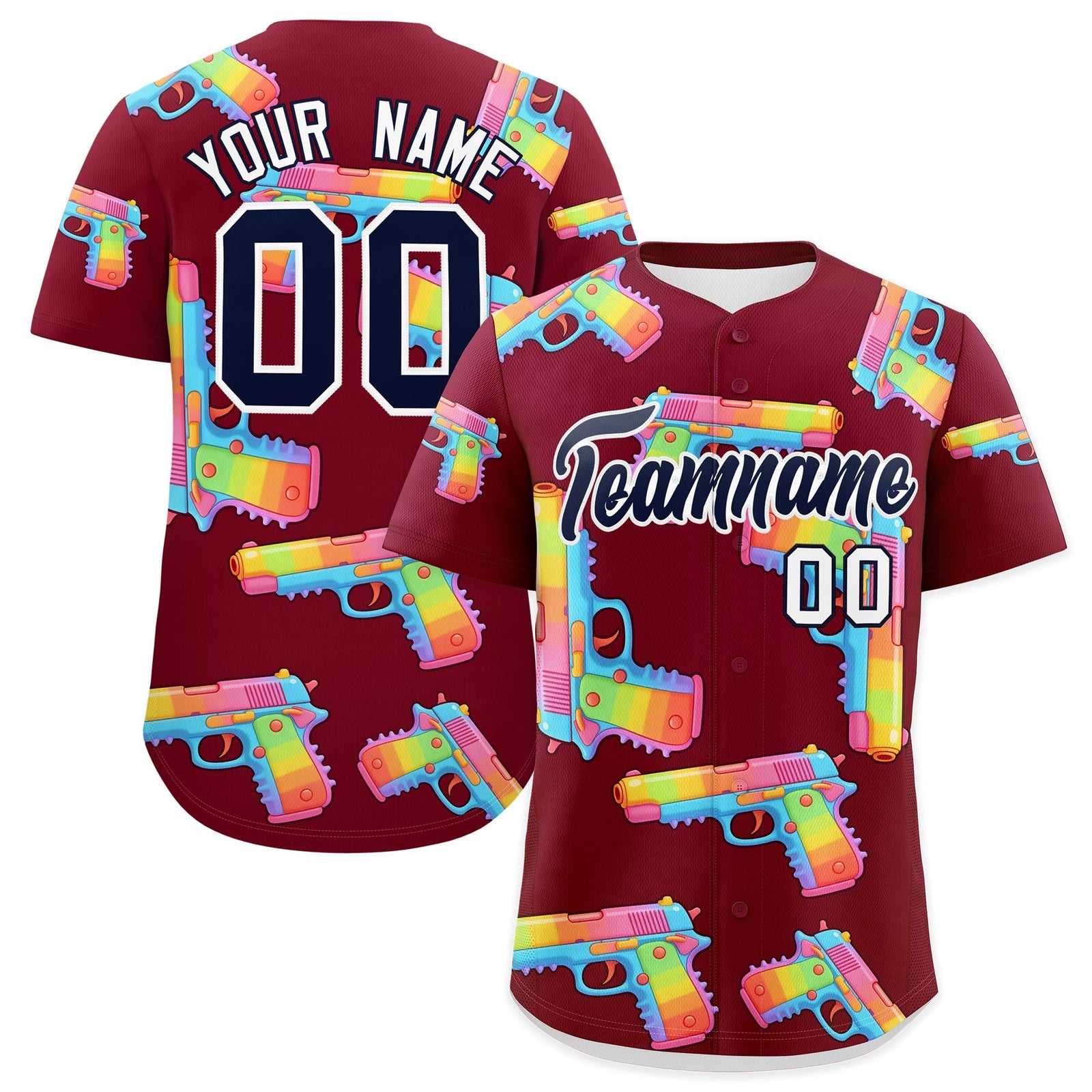 Custom Youth Baseball Jersey Crimson Navy Sugar-Coated Firepower Graffiti Pattern Street Style