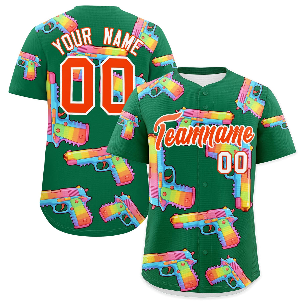 Custom Youth Baseball Jersey Kelly Green Orange Sugar-Coated Firepower Graffiti Pattern Street Style