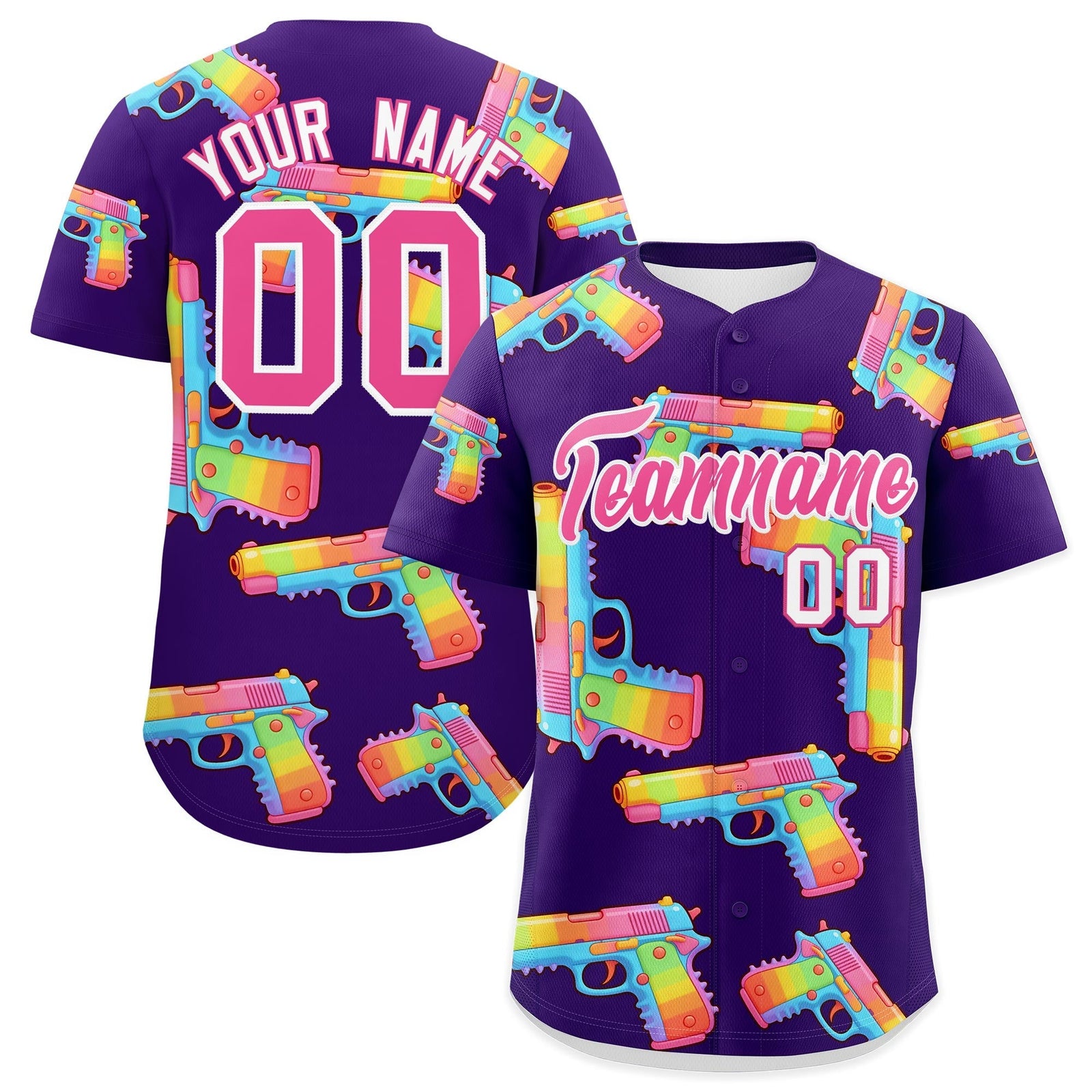 Custom Youth Baseball Jersey Purple Pink Sugar-Coated Firepower Graffiti Pattern Street Style