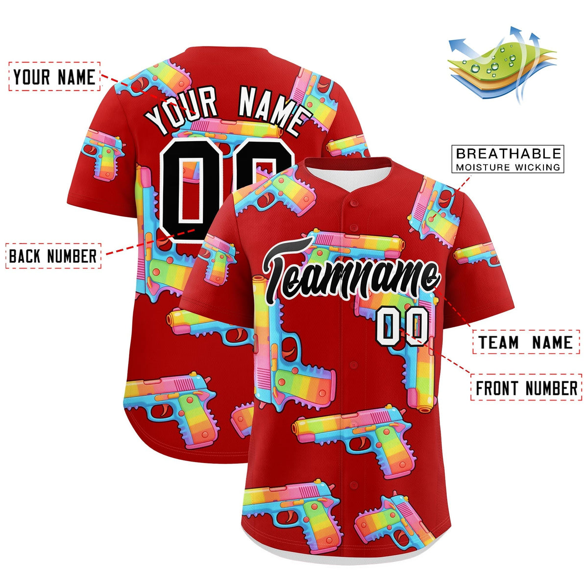 Custom Youth Baseball Jersey Red Black Sugar-Coated Firepower Graffiti Pattern Street Style