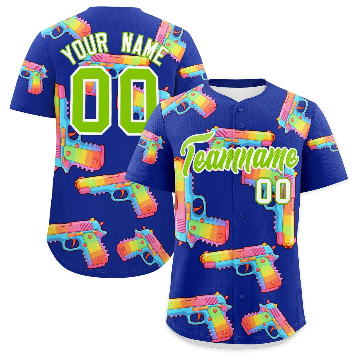 Custom Youth Baseball Jersey Royal Blue Neon Green Sugar-Coated Firepower Graffiti Pattern Hip-hop