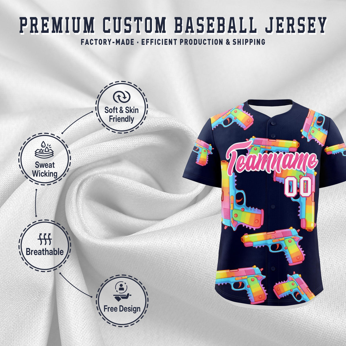 Custom Youth Baseball Jersey Navy Pink Sugar-Coated Firepower Graffiti Pattern Street Style