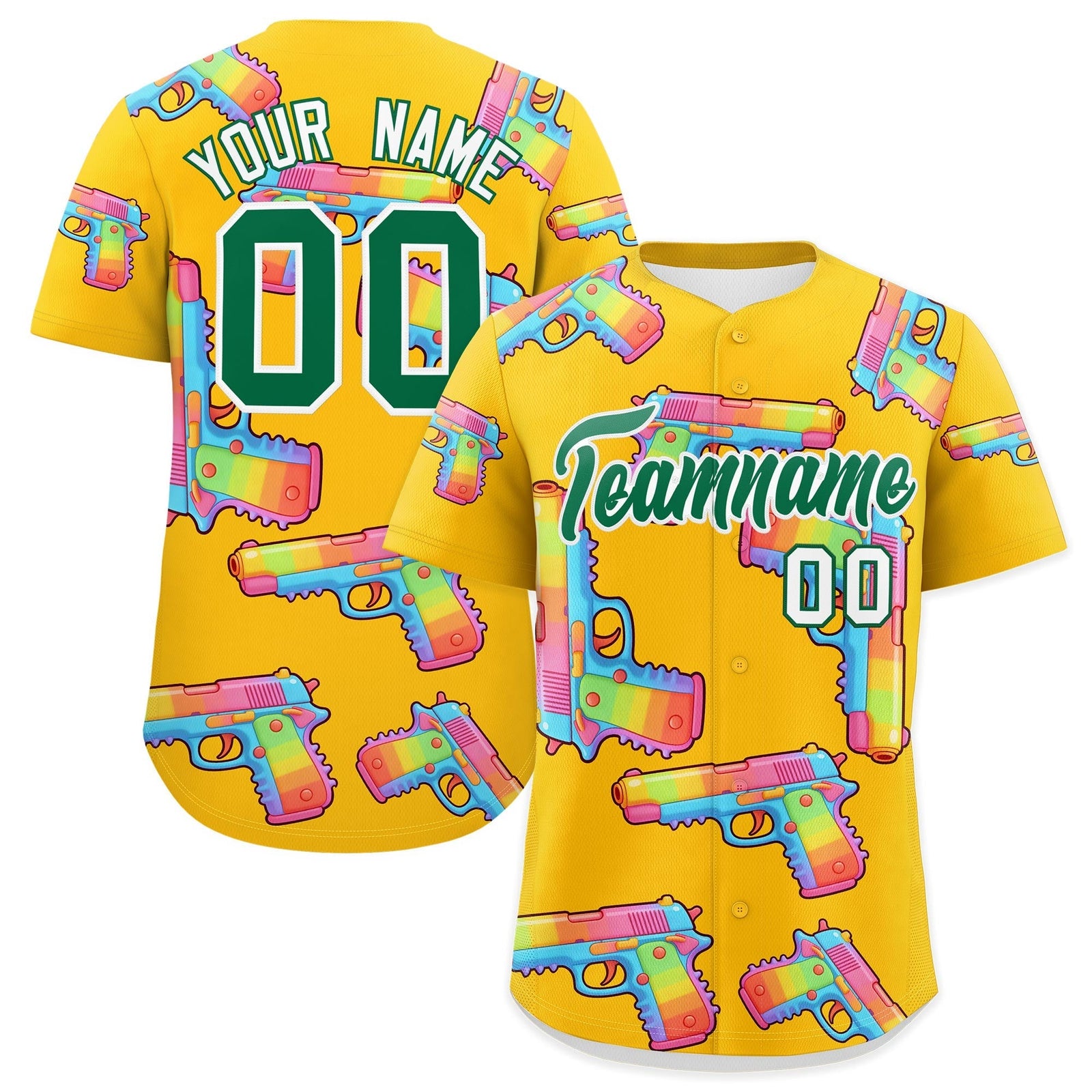 Custom Youth Baseball Jersey Yellow Kelly Green Sugar-Coated Firepower Graffiti Pattern Urban Fashion