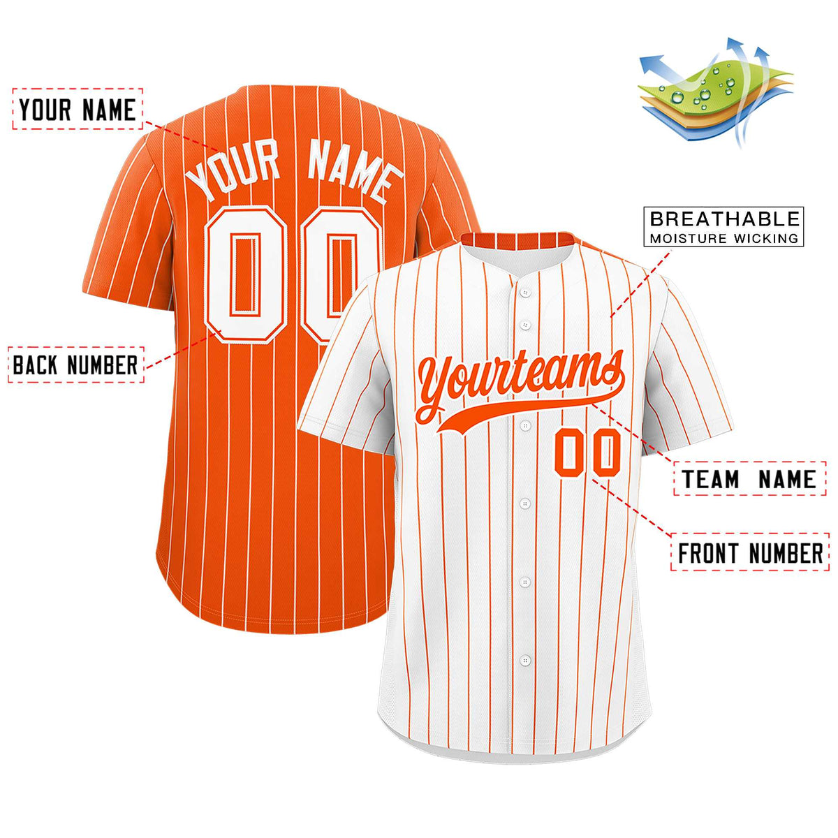 Custom White Orange Pinstripe Personalized Two-Tone Authentic Baseball Jersey