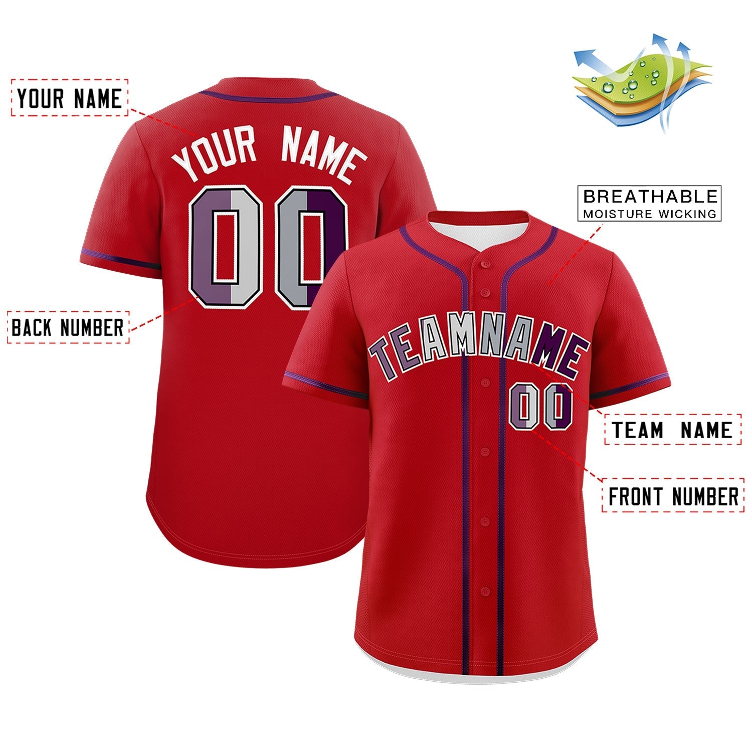Custom Red Purple Genderless For Pride Month Classic Style Baseball Jersey| KXKSHOP