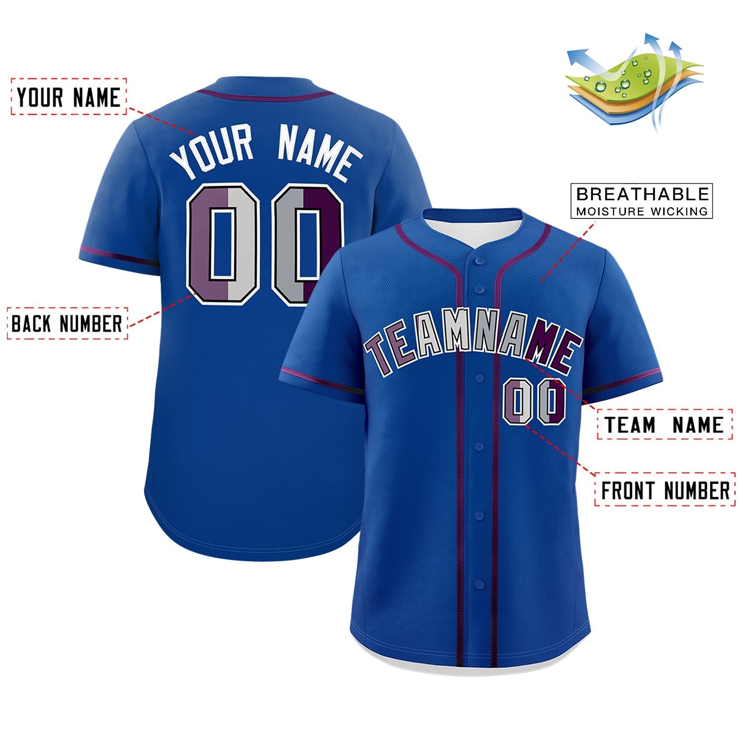 Custom Royal Blue Purple Genderless For Pride Month Classic Style Baseball Jersey| KXKSHOP