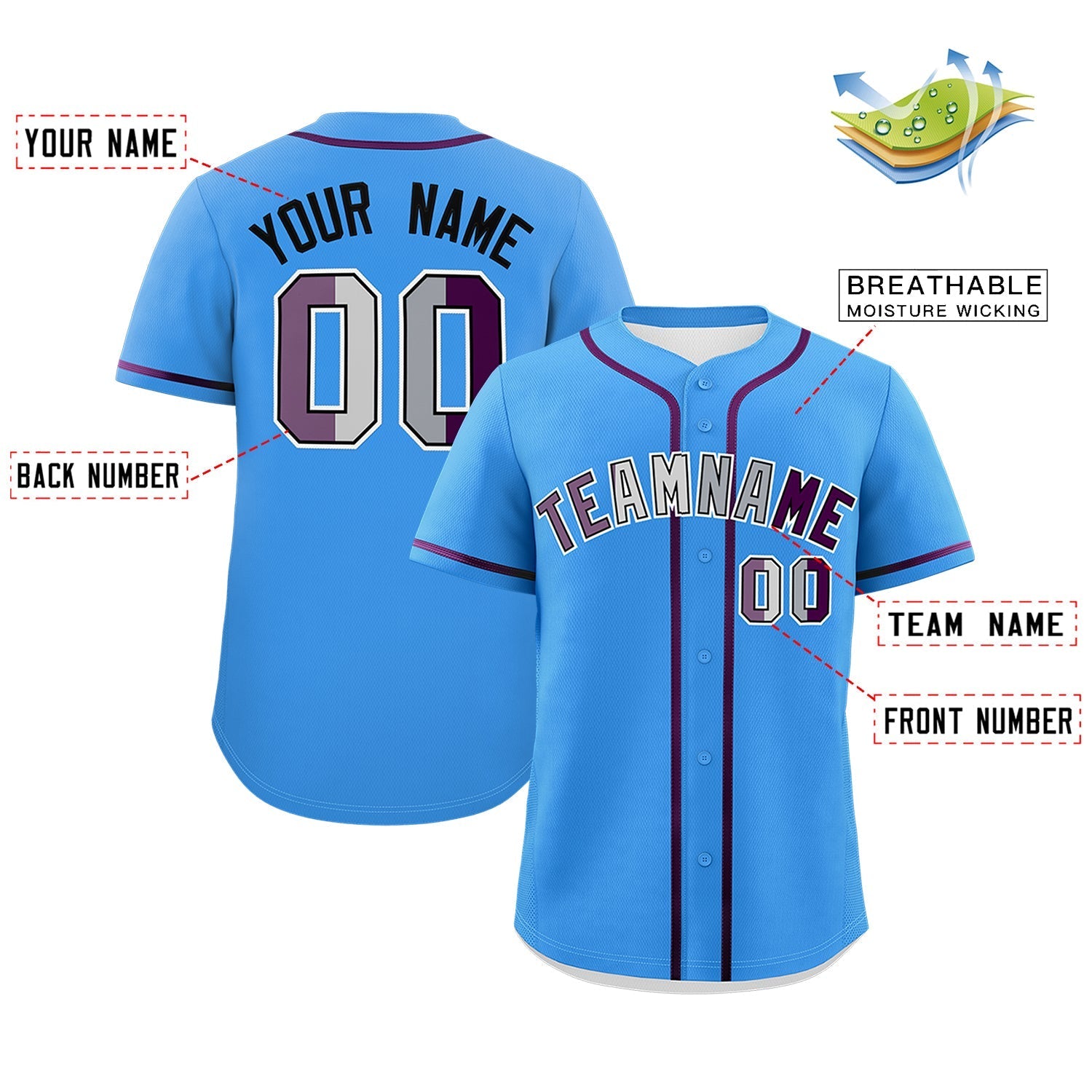 Custom Powder Blue Purple Genderless For Pride Month Classic Style Baseball Jersey| KXKSHOP