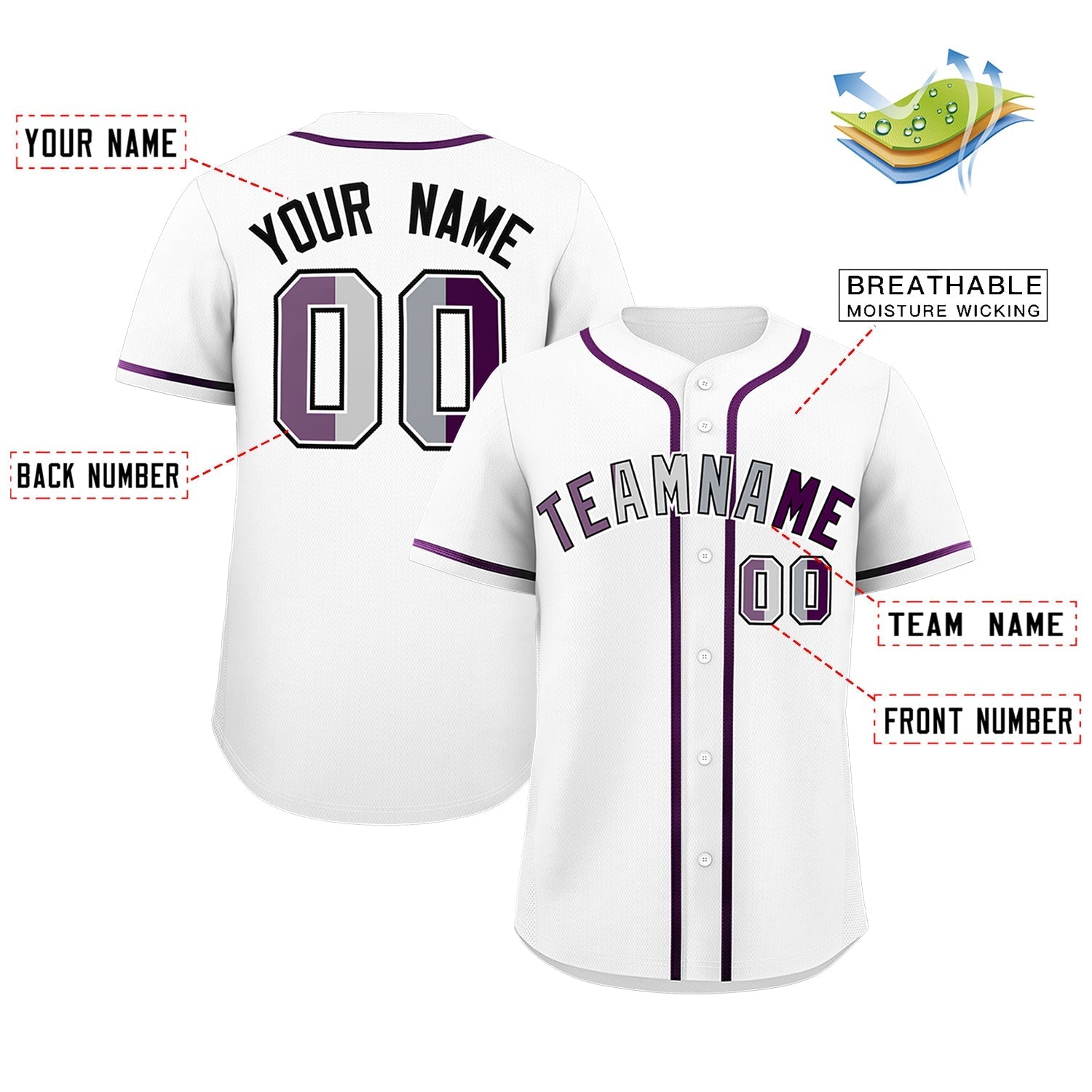 Custom White Purple Genderless For Pride Month Classic Style Baseball Jersey| KXKSHOP