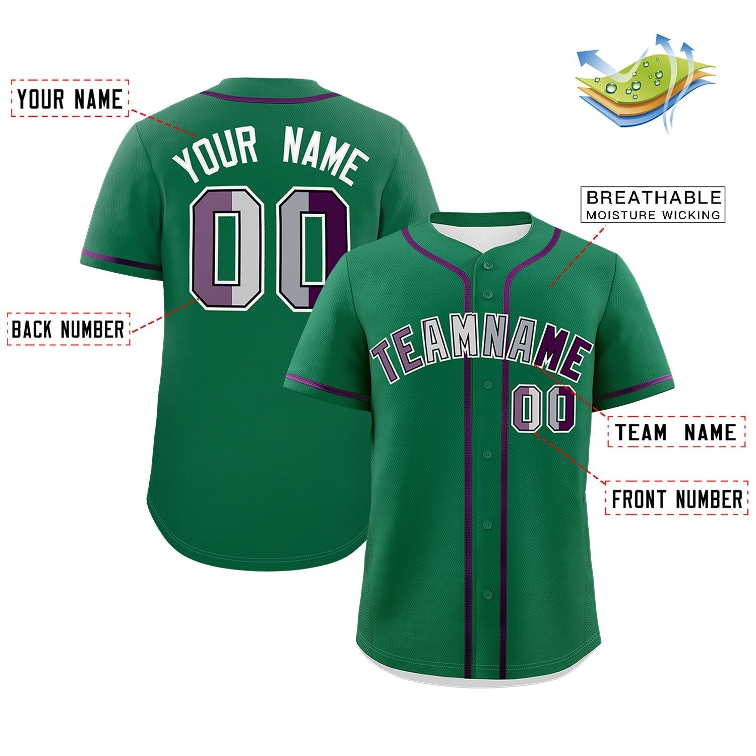 Custom Kelly Green Purple Genderless For Pride Month Classic Style Baseball Jersey| KXKSHOP