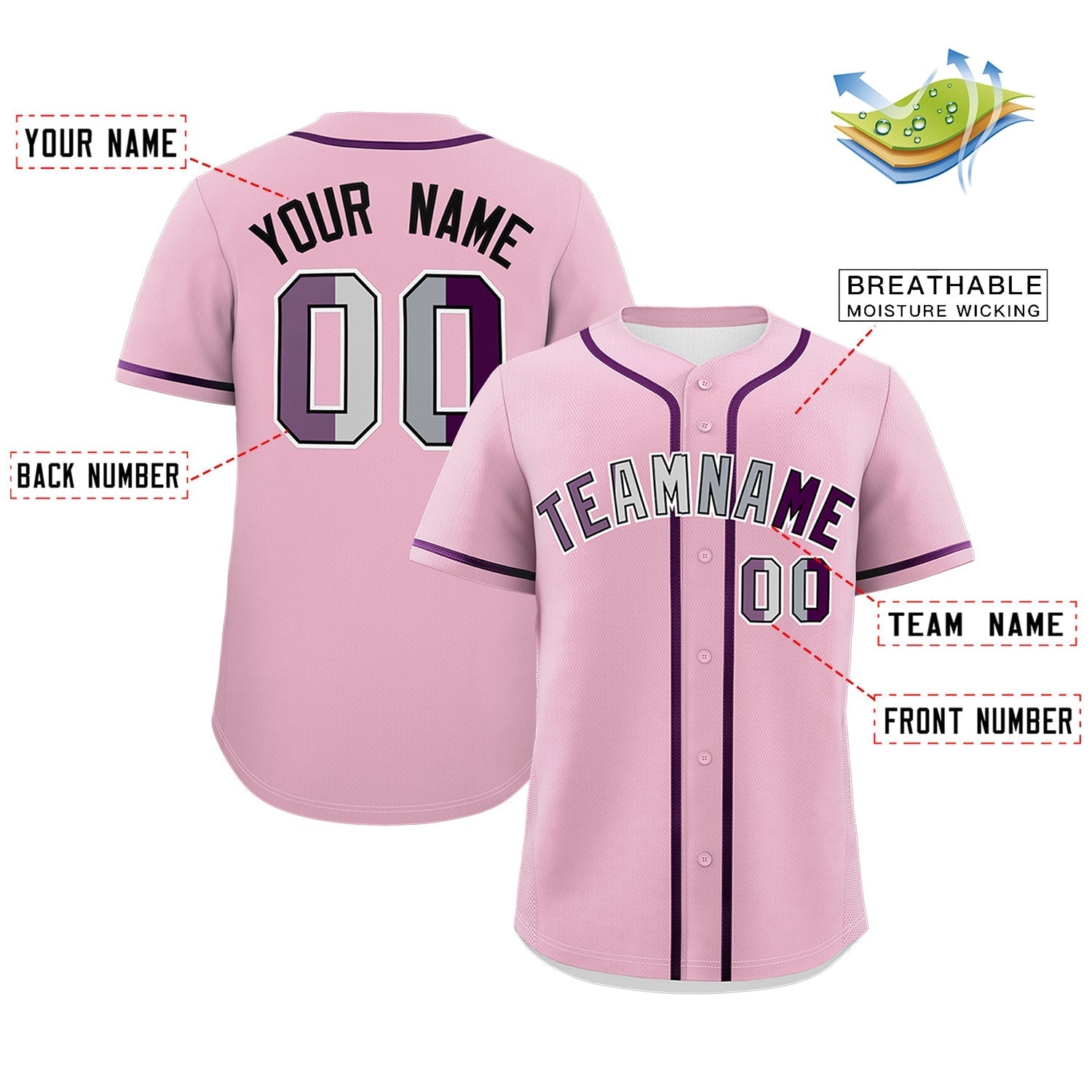 Custom Light Pink Purple Genderless For Pride Month Classic Style Baseball Jersey| KXKSHOP