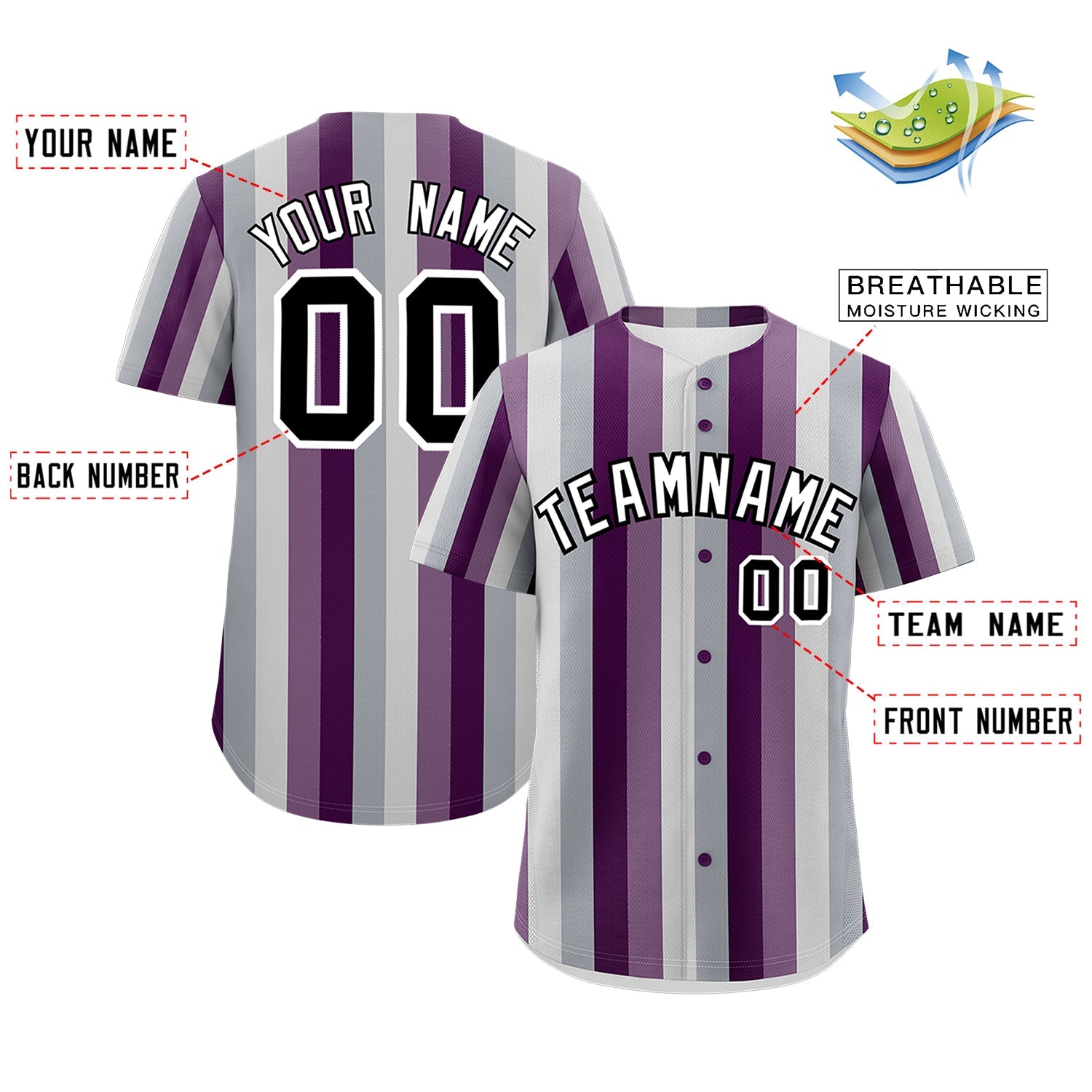 Custom Gray Light Purple Purple Genderless For Pride Month Classic Style Baseball Jersey| KXKSHOP