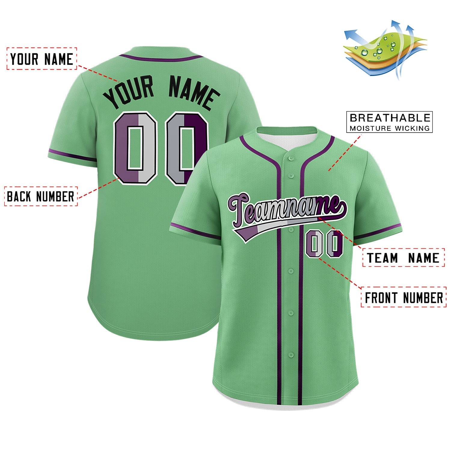 Custom Green Purple Genderless For Pride Month Classic Style Baseball Jersey| KXKSHOP