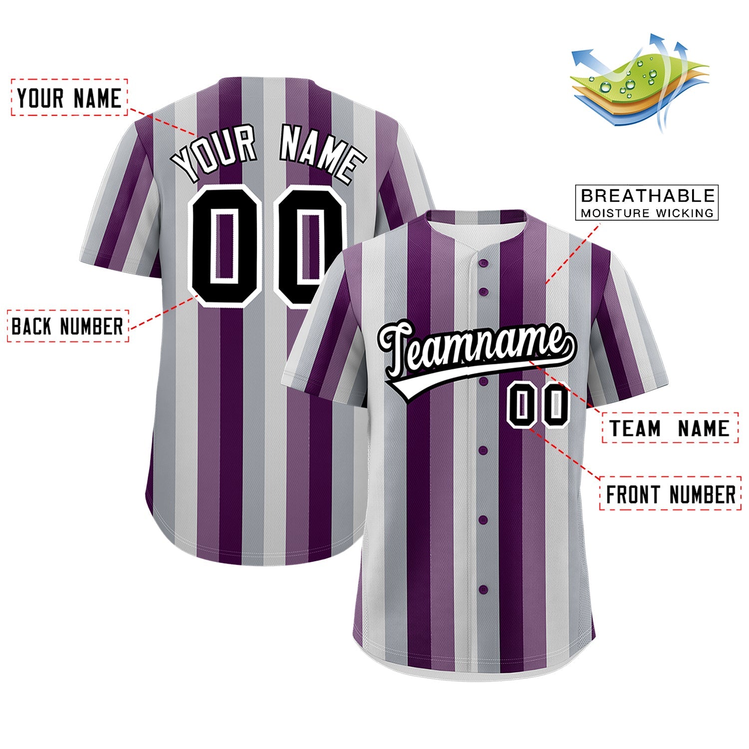 Custom Gray Light Purple Purple Genderless For Pride Month Classic Style Baseball Jersey| KXKSHOP