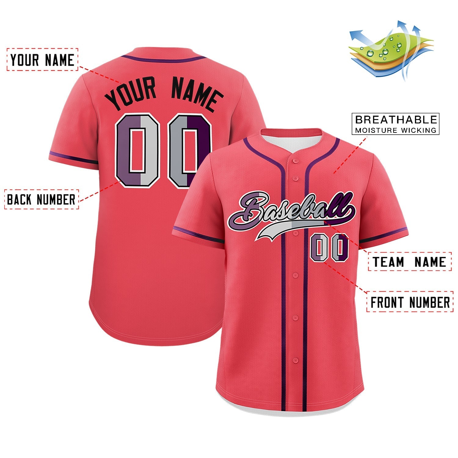Custom Light Red Purple Genderless For Pride Month Classic Style Baseball Jersey| KXKSHOP