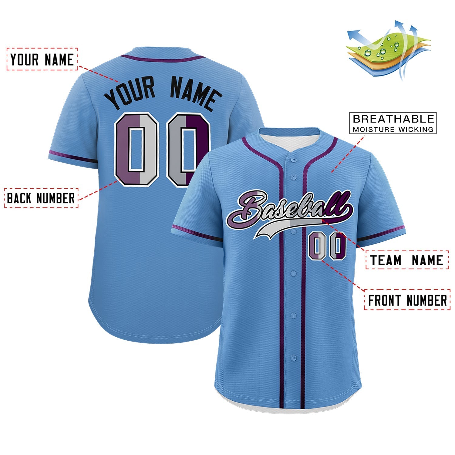 Custom Light Blue Purple Genderless For Pride Month Classic Style Baseball Jersey| KXKSHOP