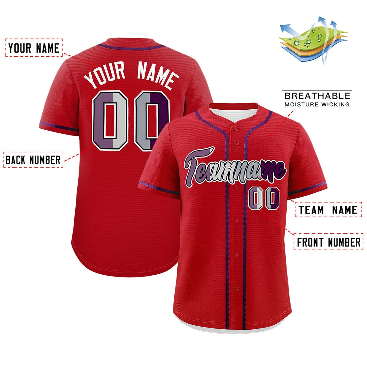 Custom Red Purple Genderless For Pride Month Classic Style Baseball Jersey| KXKSHOP