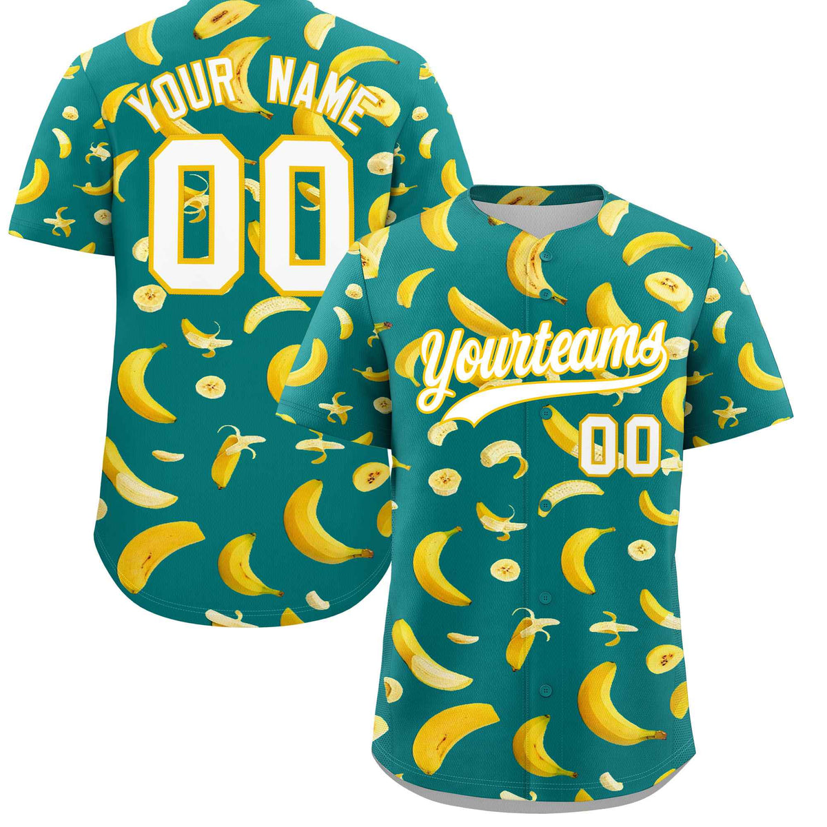 Custom Teal Banana Graffiti Pattern Fashion Authentic Baseball Jersey | Graffiti Pattern | Embroidery&amp;Dye-sublimation printing | KXKSHOP