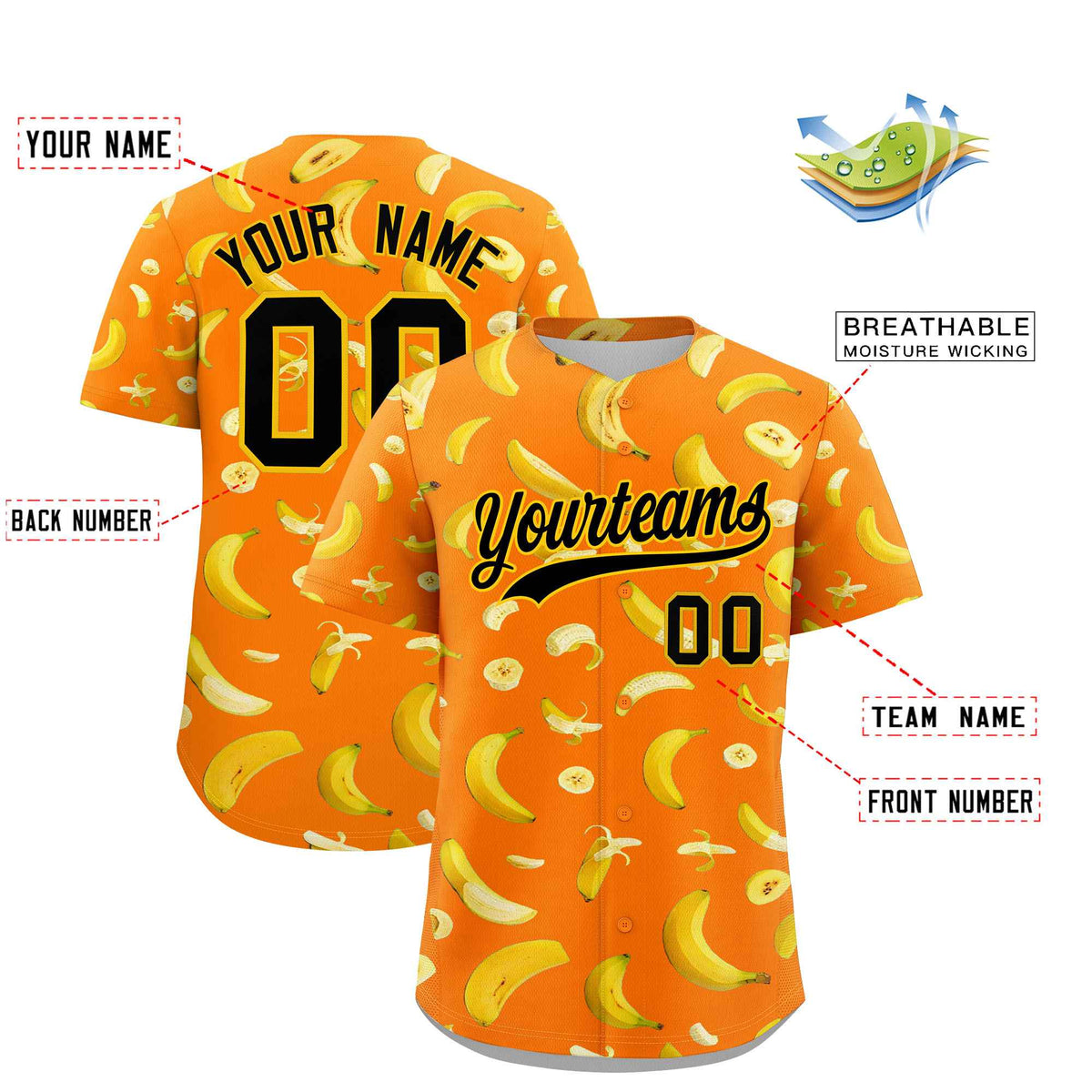 Custom Orange Banana Graffiti Pattern Fashion Authentic Baseball Jersey | Graffiti Pattern | Embroidery&Dye-sublimation printing | KXKSHOP