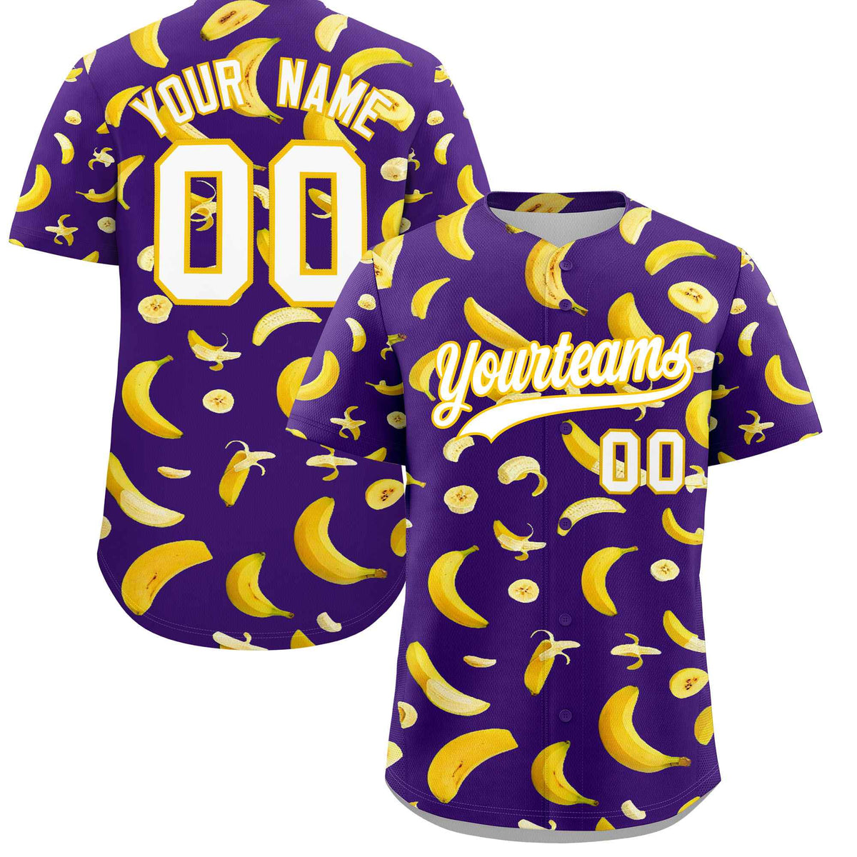 Custom Purple Banana Graffiti Pattern Fashion Authentic Baseball Jersey | Graffiti Pattern | Embroidery&amp;Dye-sublimation printing | KXKSHOP