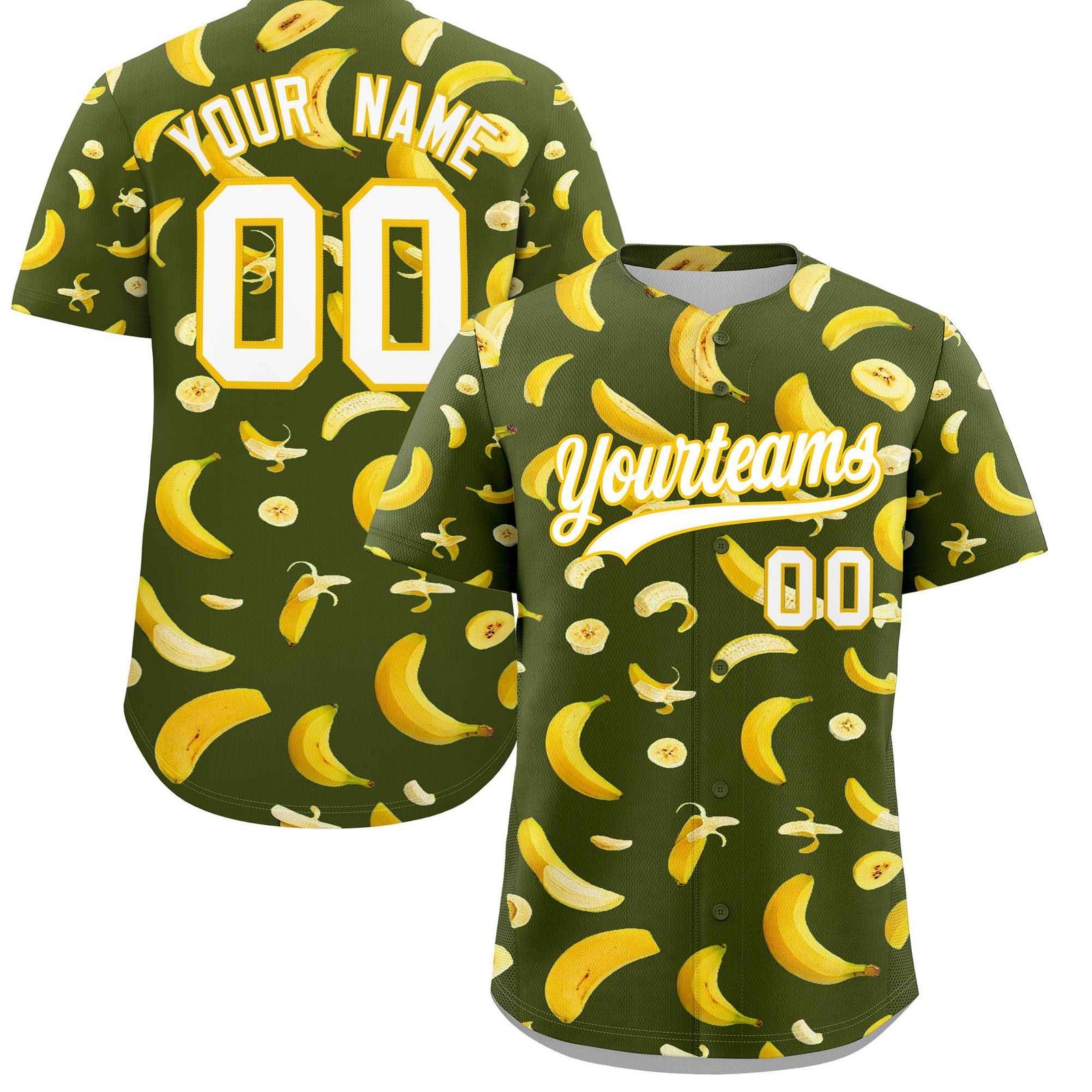 Custom Olive Banana Graffiti Pattern Fashion Authentic Baseball Jersey | Graffiti Pattern | Embroidery&Dye-sublimation printing | KXKSHOP