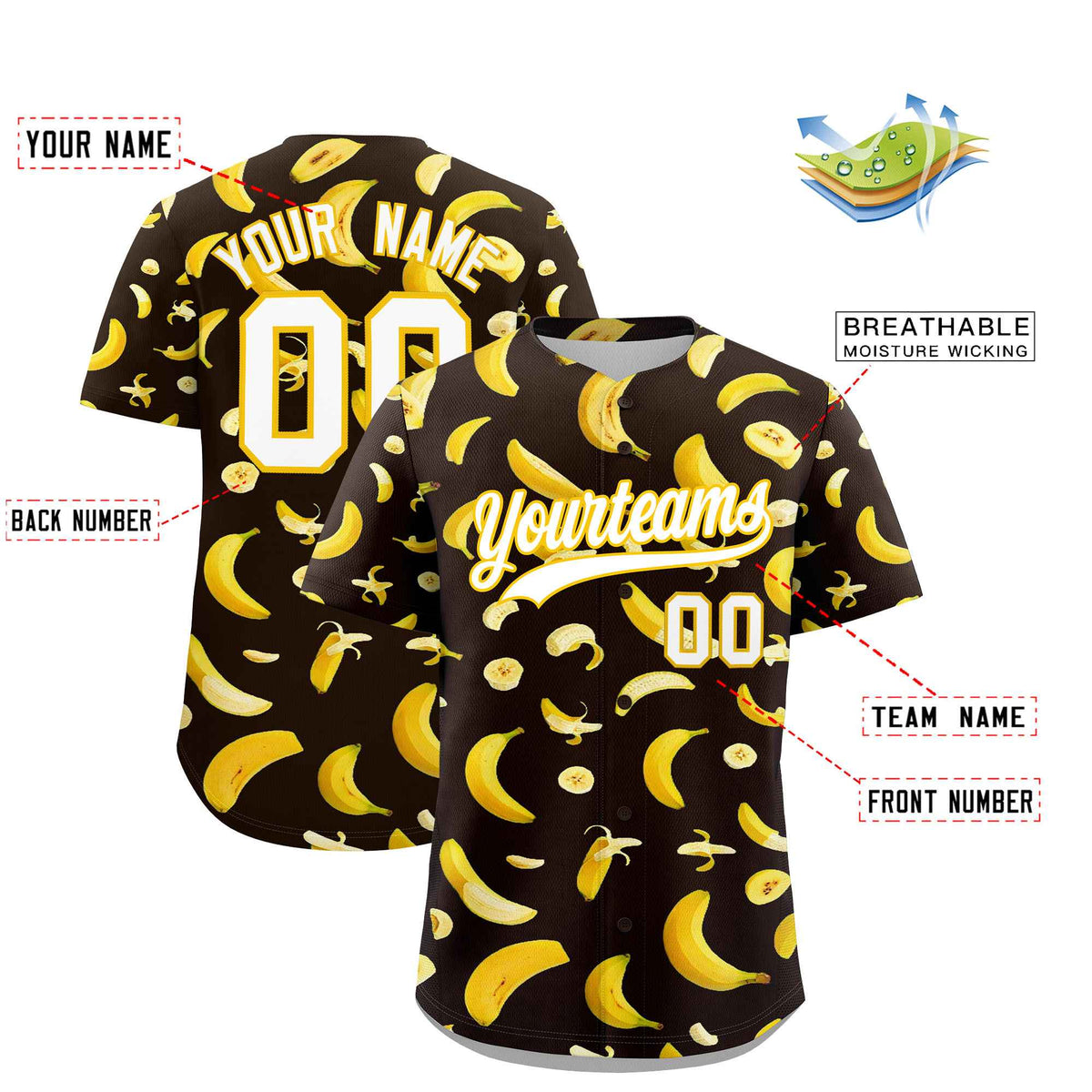 Custom Brown Banana Graffiti Pattern Fashion Authentic Baseball Jersey | Graffiti Pattern | Embroidery&amp;Dye-sublimation printing | KXKSHOP