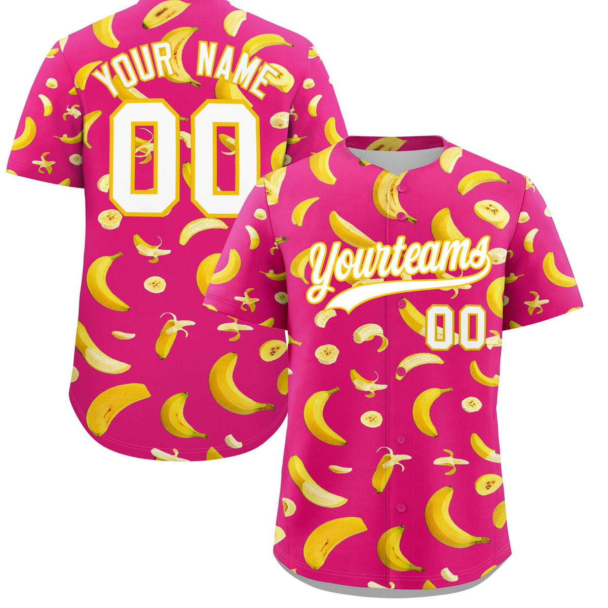 Custom Rose Red Banana Graffiti Pattern Fashion Authentic Baseball Jersey | Graffiti Pattern | Embroidery&Dye-sublimation printing | KXKSHOP