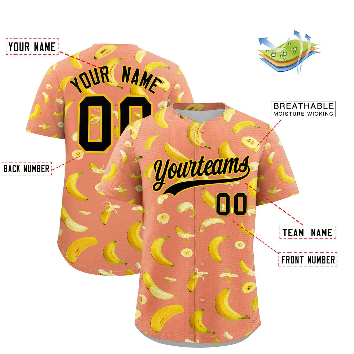 Custom Light Orange Banana Graffiti Pattern Fashion Authentic Baseball Jersey | Graffiti Pattern | Embroidery&Dye-sublimation printing | KXKSHOP