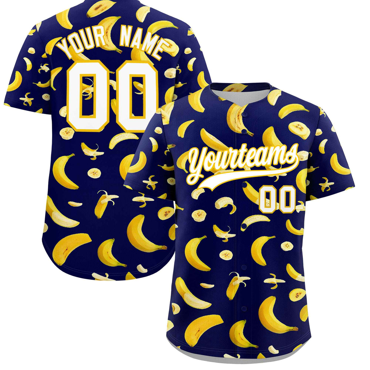 Custom Dark Blue Banana Graffiti Pattern Fashion Authentic Baseball Jersey | Graffiti Pattern | Embroidery&Dye-sublimation printing | KXKSHOP