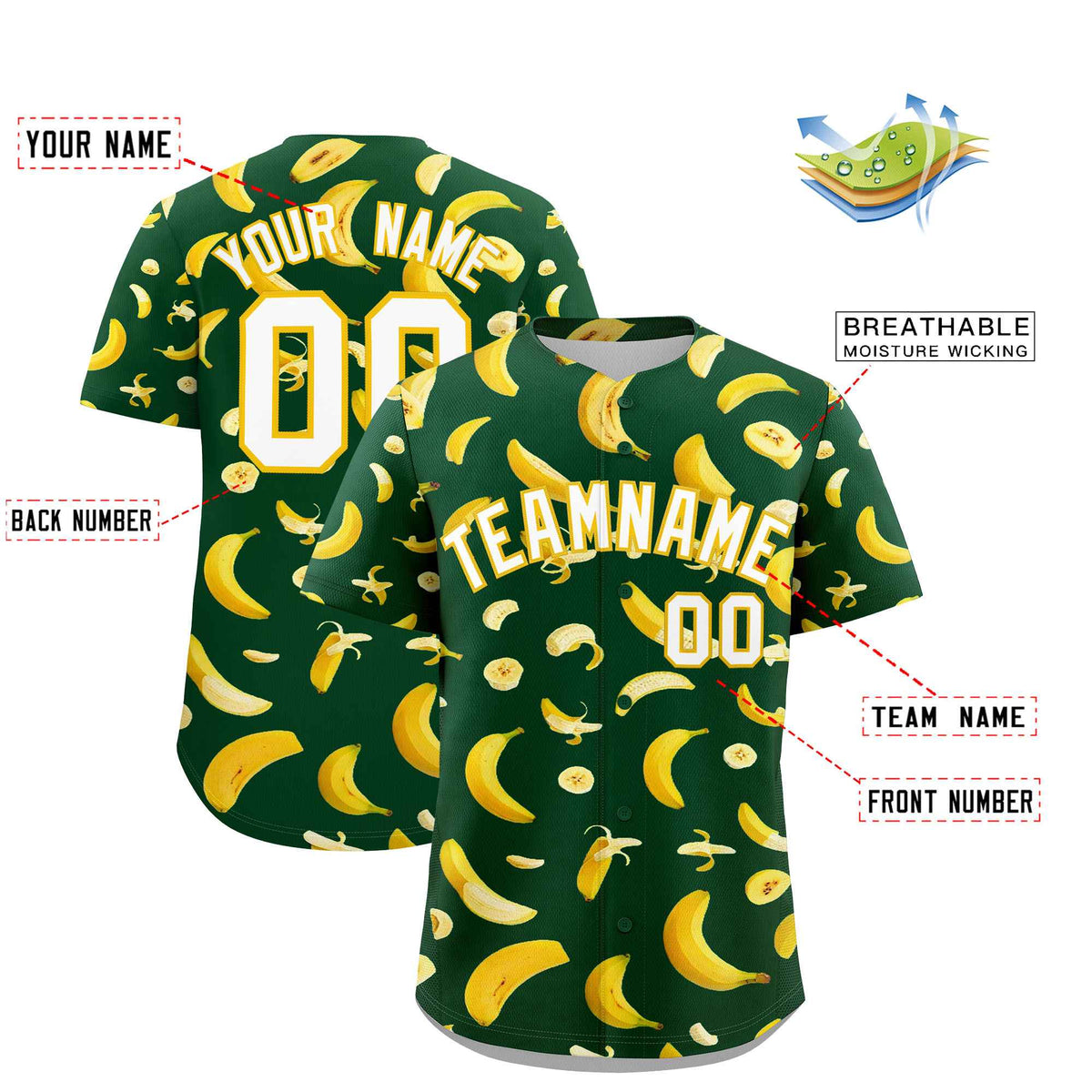 Custom Green Banana Graffiti Pattern Fashion Authentic Baseball Jersey | Graffiti Pattern | Embroidery&amp;Dye-sublimation printing | KXKSHOP