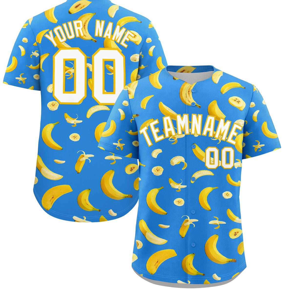 Custom Light Blue Banana Graffiti Pattern Fashion Authentic Baseball Jersey | Graffiti Pattern | Embroidery&amp;Dye-sublimation printing | KXKSHOP