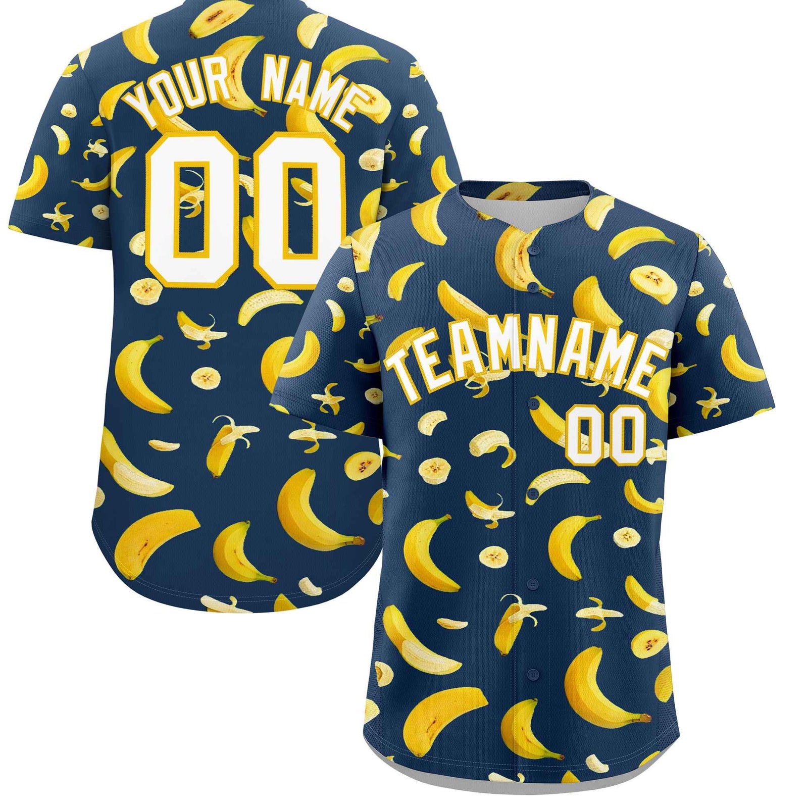 Custom Midnight Blue Banana Graffiti Pattern Fashion Authentic Baseball Jersey | Graffiti Pattern | Embroidery&Dye-sublimation printing | KXKSHOP