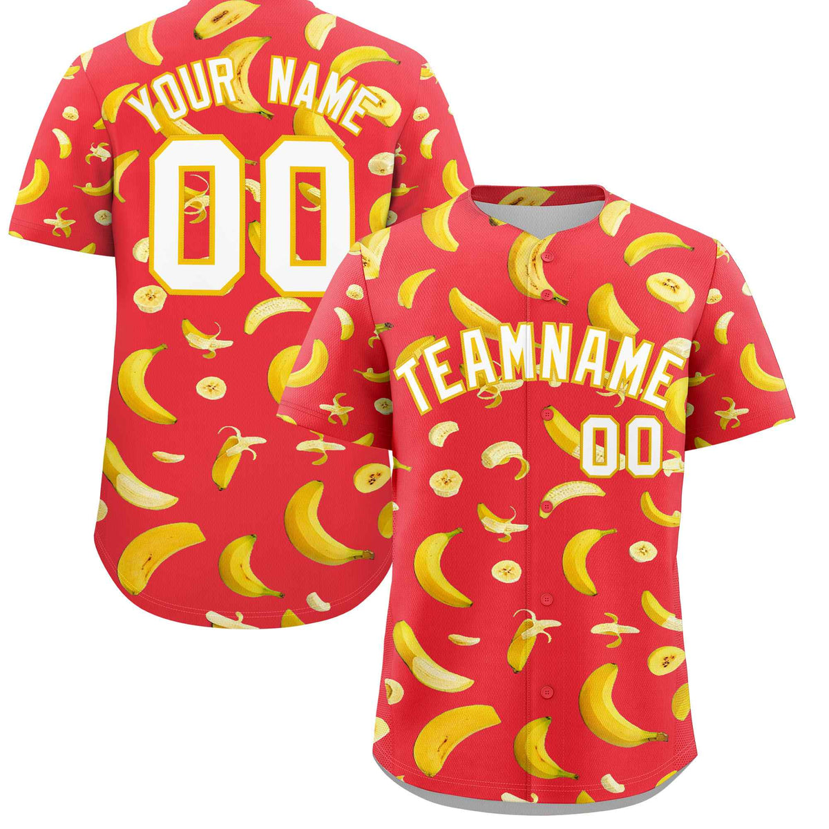 Custom Light Red Banana Graffiti Pattern Fashion Authentic Baseball Jersey | Graffiti Pattern | Embroidery&amp;Dye-sublimation printing | KXKSHOP