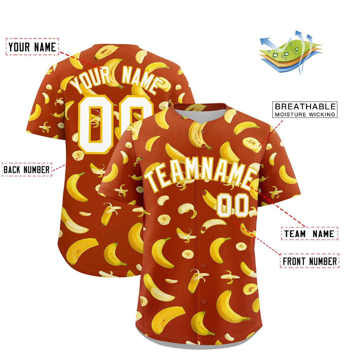 Custom Dark Orange Banana Graffiti Pattern Fashion Authentic Baseball Jersey | Graffiti Pattern | Embroidery&Dye-sublimation printing | KXKSHOP
