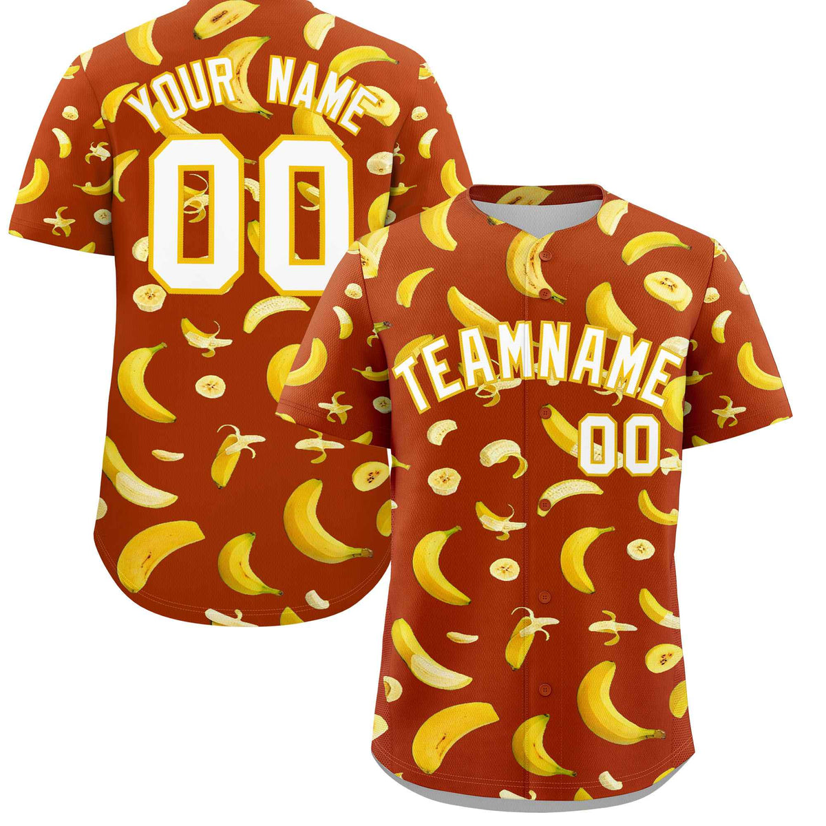 Custom Dark Orange Banana Graffiti Pattern Fashion Authentic Baseball Jersey | Graffiti Pattern | Embroidery&Dye-sublimation printing | KXKSHOP