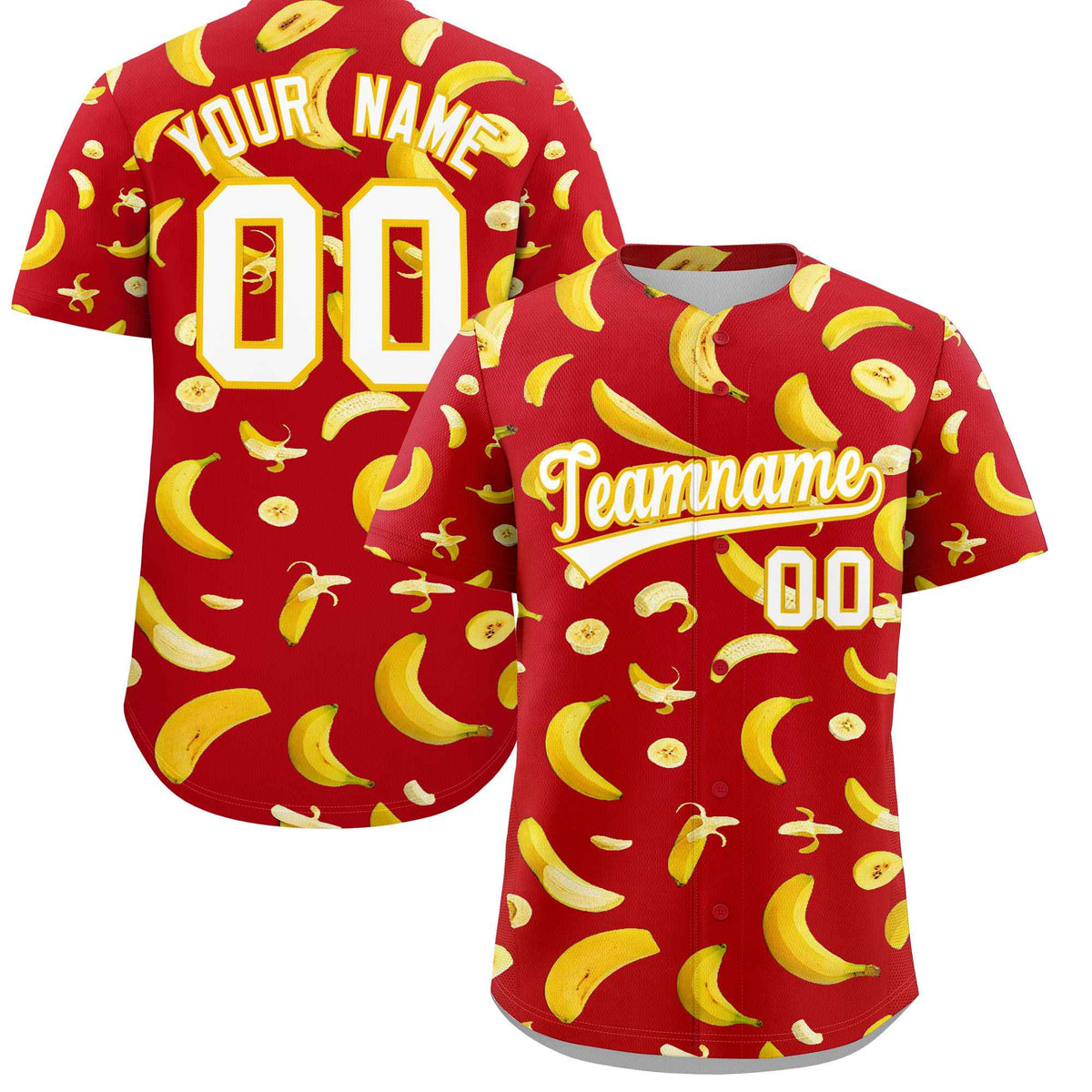 Custom Red Banana Graffiti Pattern Fashion Authentic Baseball Jersey | Graffiti Pattern | Embroidery&amp;Dye-sublimation printing | KXKSHOP