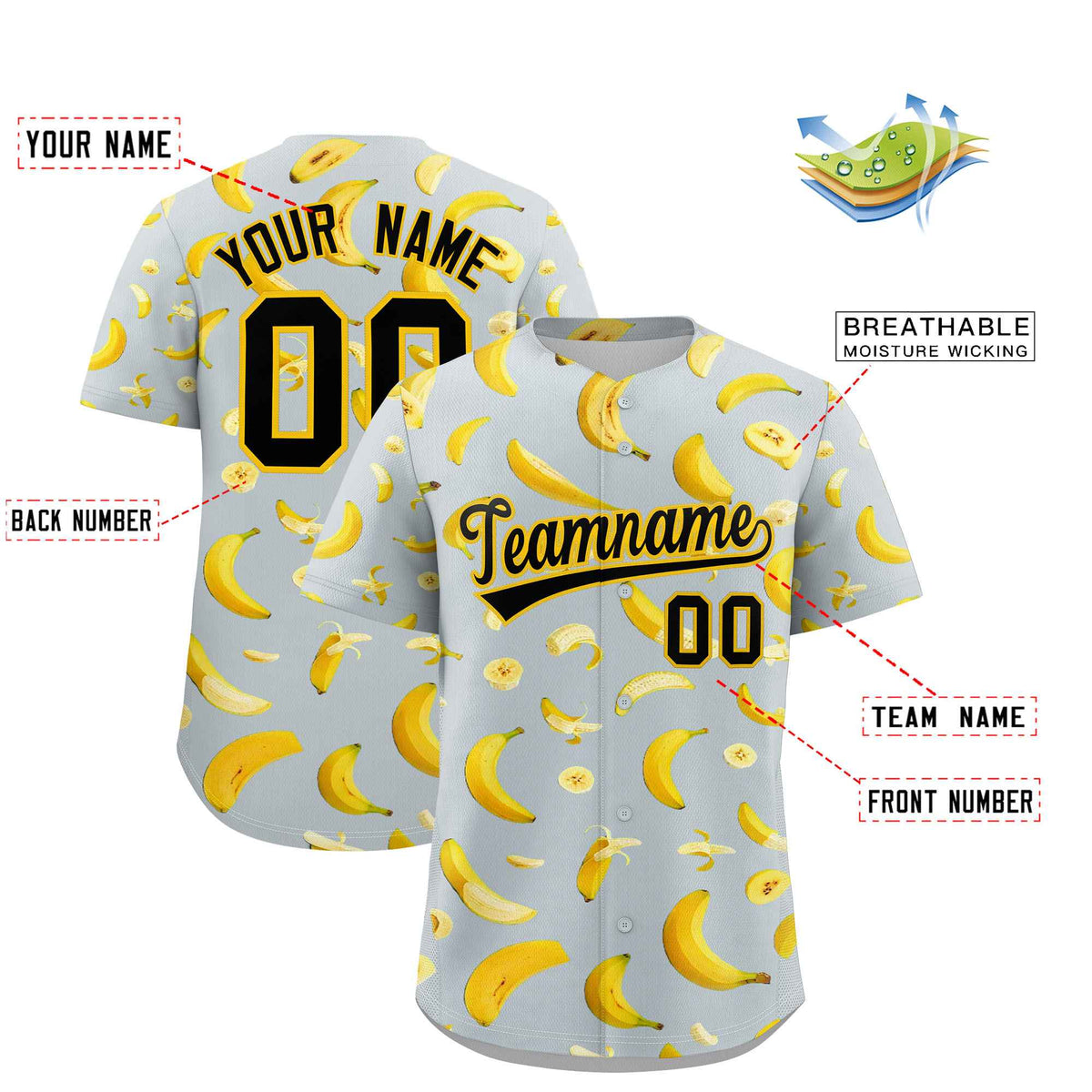 Custom Silver Banana Graffiti Pattern Fashion Authentic Baseball Jersey | Graffiti Pattern | Embroidery&Dye-sublimation printing | KXKSHOP