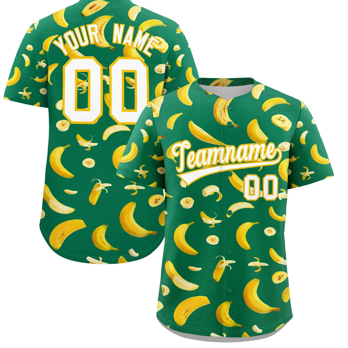 Custom Kelly Green Banana Graffiti Pattern Fashion Authentic Baseball Jersey | Graffiti Pattern | Embroidery&amp;Dye-sublimation printing | KXKSHOP