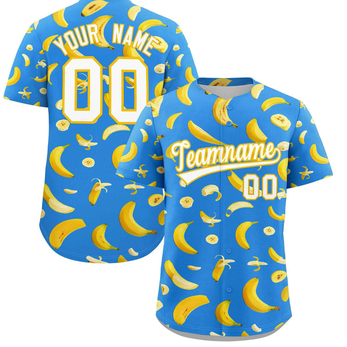 Custom Light Blue Banana Graffiti Pattern Fashion Authentic Baseball Jersey | Graffiti Pattern | Embroidery&amp;Dye-sublimation printing | KXKSHOP