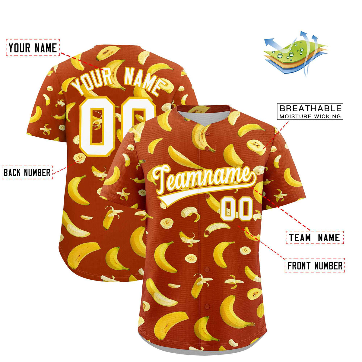 Custom Dark Orange Banana Graffiti Pattern Fashion Authentic Baseball Jersey | Graffiti Pattern | Embroidery&Dye-sublimation printing | KXKSHOP