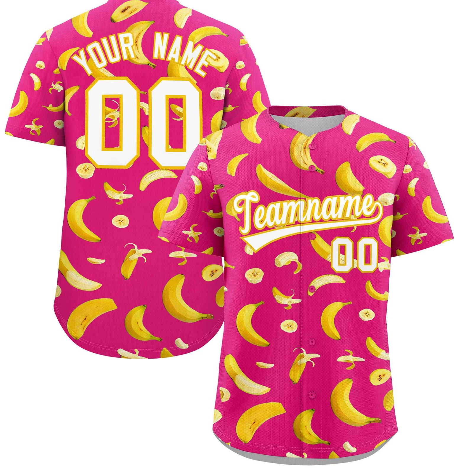 Custom Rose Red Banana Graffiti Pattern Fashion Authentic Baseball Jersey | Graffiti Pattern | Embroidery&Dye-sublimation printing | KXKSHOP