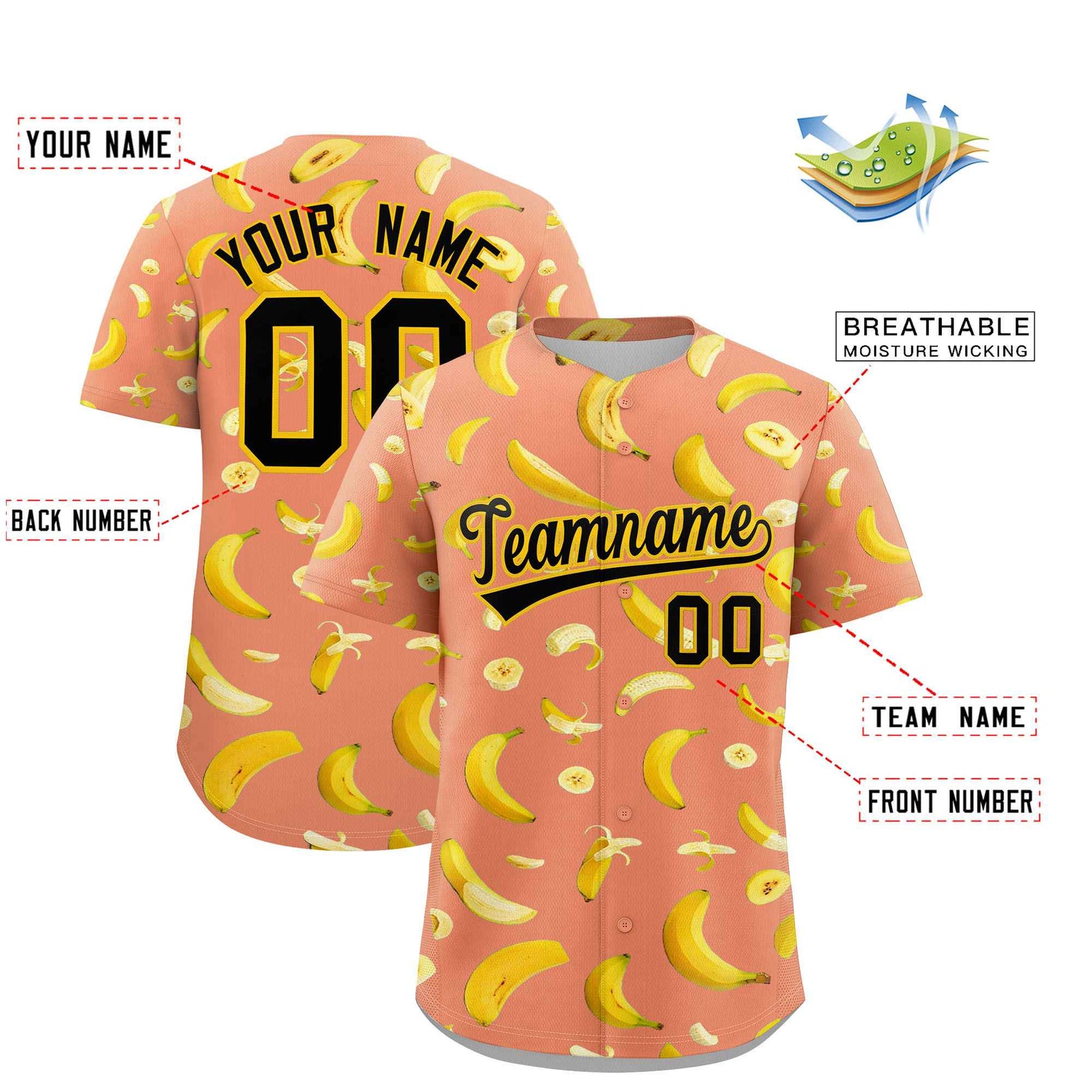 Custom Light Orange Banana Graffiti Pattern Fashion Authentic Baseball Jersey | Graffiti Pattern | Embroidery&Dye-sublimation printing | KXKSHOP
