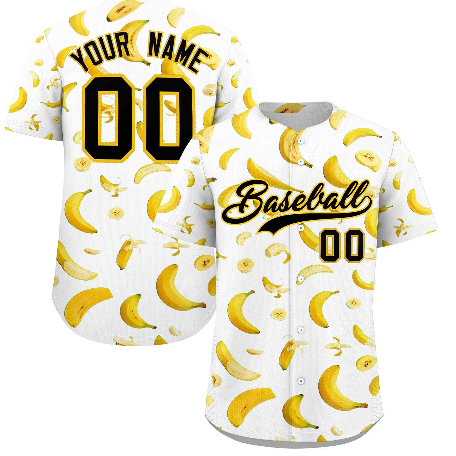 Custom White Banana Graffiti Pattern Fashion Authentic Baseball Jersey | Graffiti Pattern | Embroidery&Dye-sublimation printing | KXKSHOP