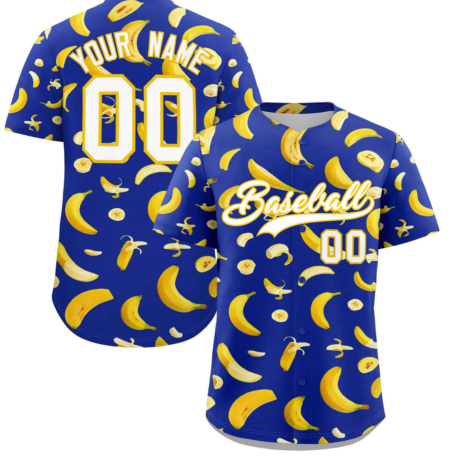 Custom Royal Blue Banana Graffiti Pattern Fashion Authentic Baseball Jersey | Graffiti Pattern | Embroidery&Dye-sublimation printing | KXKSHOP