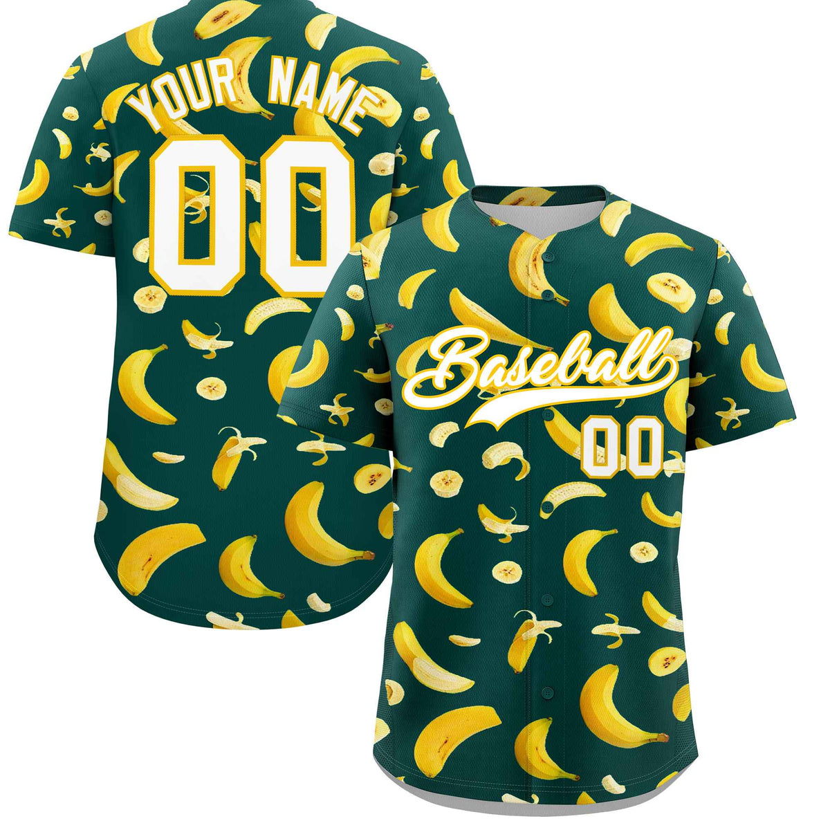 Custom Midnight Green Banana Graffiti Pattern Fashion Authentic Baseball Jersey | Graffiti Pattern | Embroidery&Dye-sublimation printing | KXKSHOP