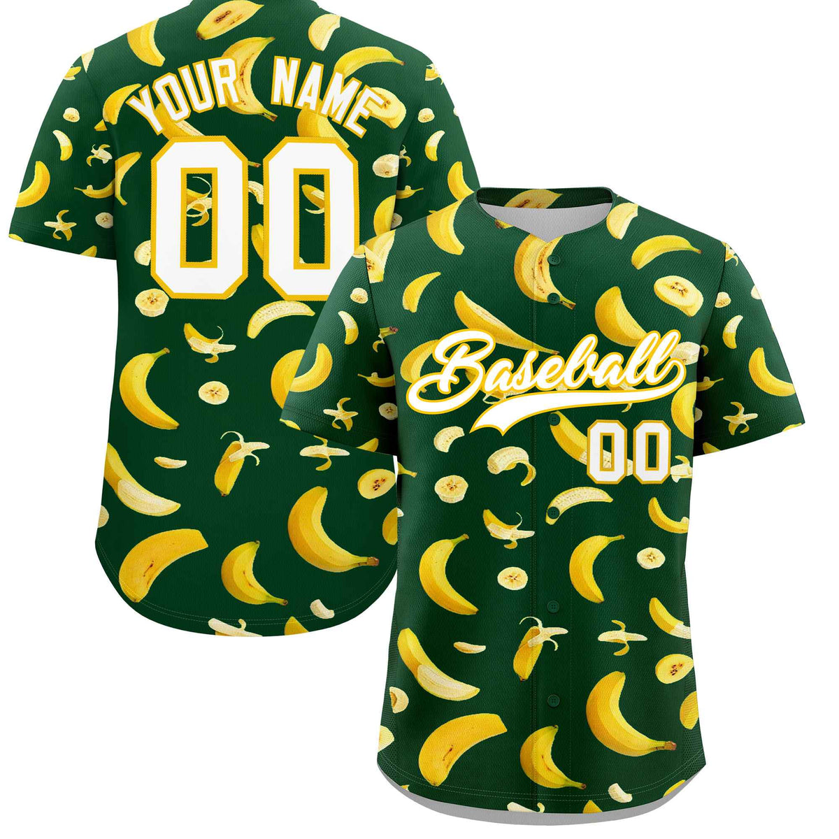 Custom Green Banana Graffiti Pattern Fashion Authentic Baseball Jersey | Graffiti Pattern | Embroidery&amp;Dye-sublimation printing | KXKSHOP