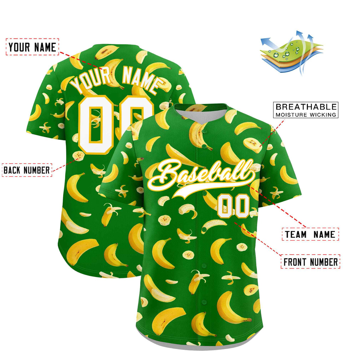 Custom Kelly Green-02 Banana Graffiti Pattern Fashion Authentic Baseball Jersey | Graffiti Pattern | Embroidery&Dye-sublimation printing | KXKSHOP