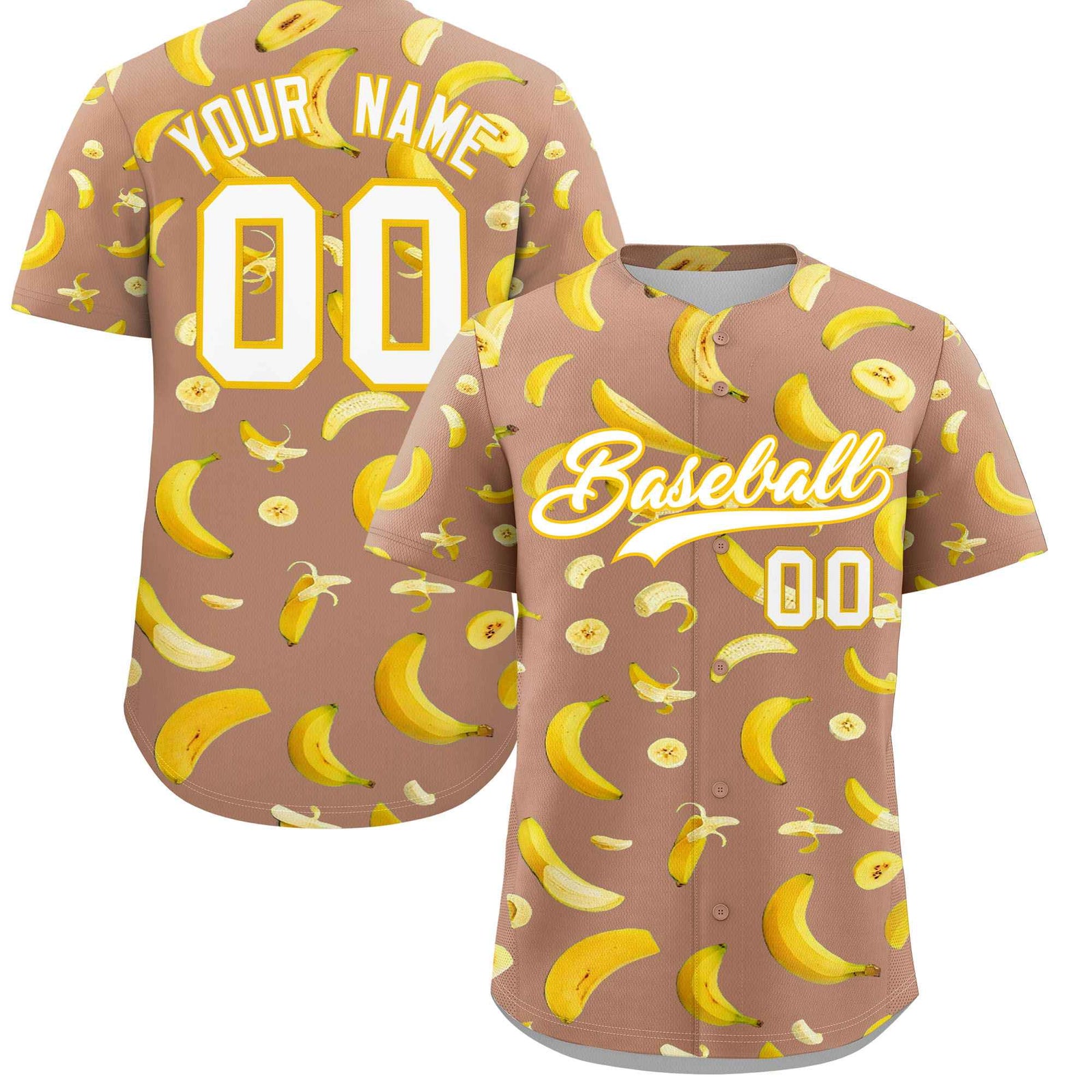 Custom Coffee Banana Graffiti Pattern Fashion Authentic Baseball Jersey | Graffiti Pattern | Embroidery&Dye-sublimation printing | KXKSHOP