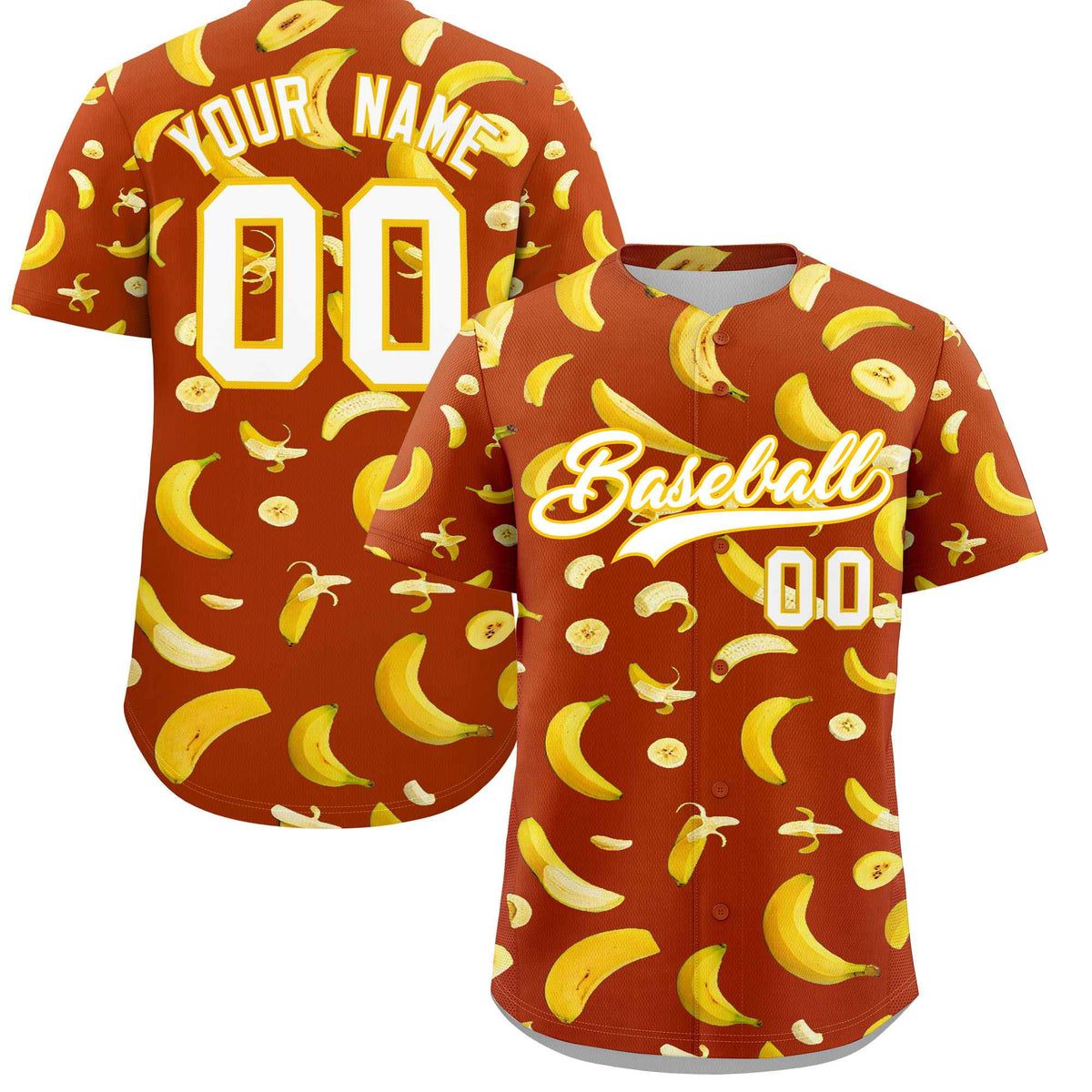 Custom Dark Orange Banana Graffiti Pattern Fashion Authentic Baseball Jersey | Graffiti Pattern | Embroidery&Dye-sublimation printing | KXKSHOP
