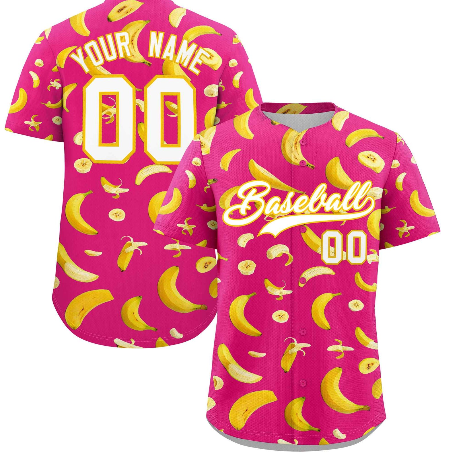 Custom Rose Red Banana Graffiti Pattern Fashion Authentic Baseball Jersey | Graffiti Pattern | Embroidery&Dye-sublimation printing | KXKSHOP